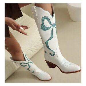 White and blue Western Boots